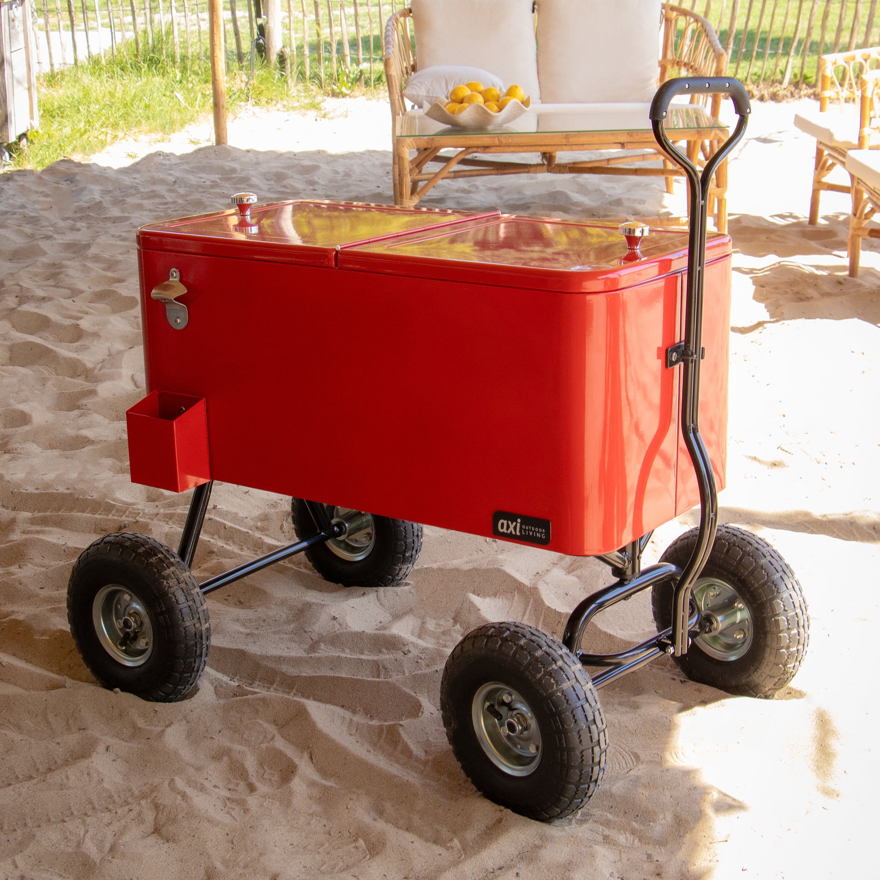 AXI Retro Cooler Rouge | Réfrigérateur de boissons mobile pour l’extérieur / le jardin | Glacière 76 litre - 4
