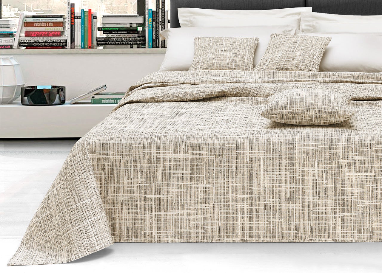 Telo Arredo Copridivano Multiuso Copritutto Misto Cotone Modello Multirighe 180x260 Lino - 3