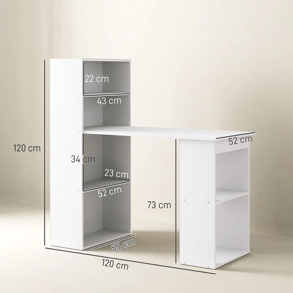 Scrivania Scrivania per computer, 2 Ripiani, 5 Ripiani, 120 cm x 55 cm x 120 cm, Bianco - 3