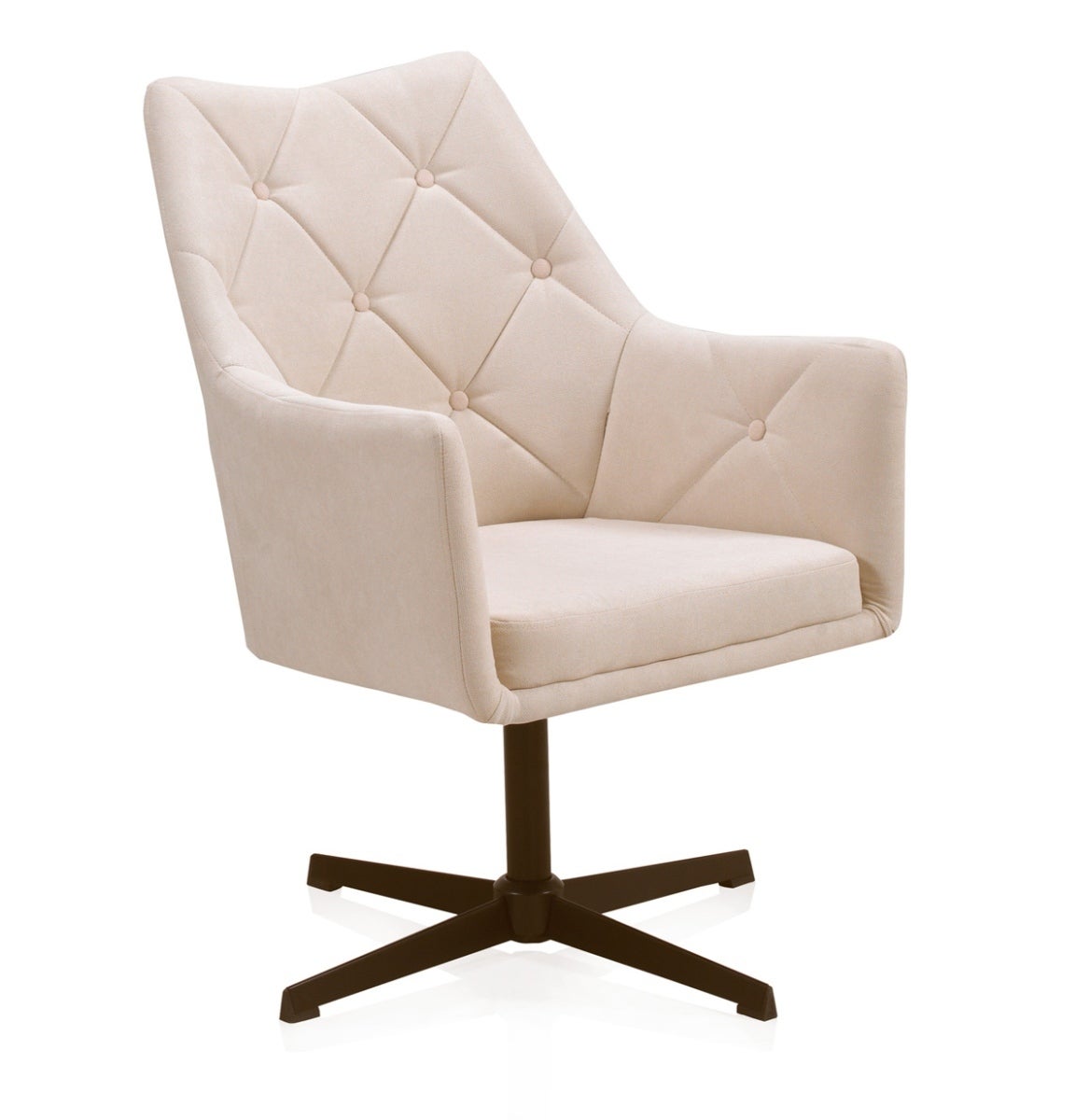 Sillón giratorio tapizado en color crema y patas metálicas