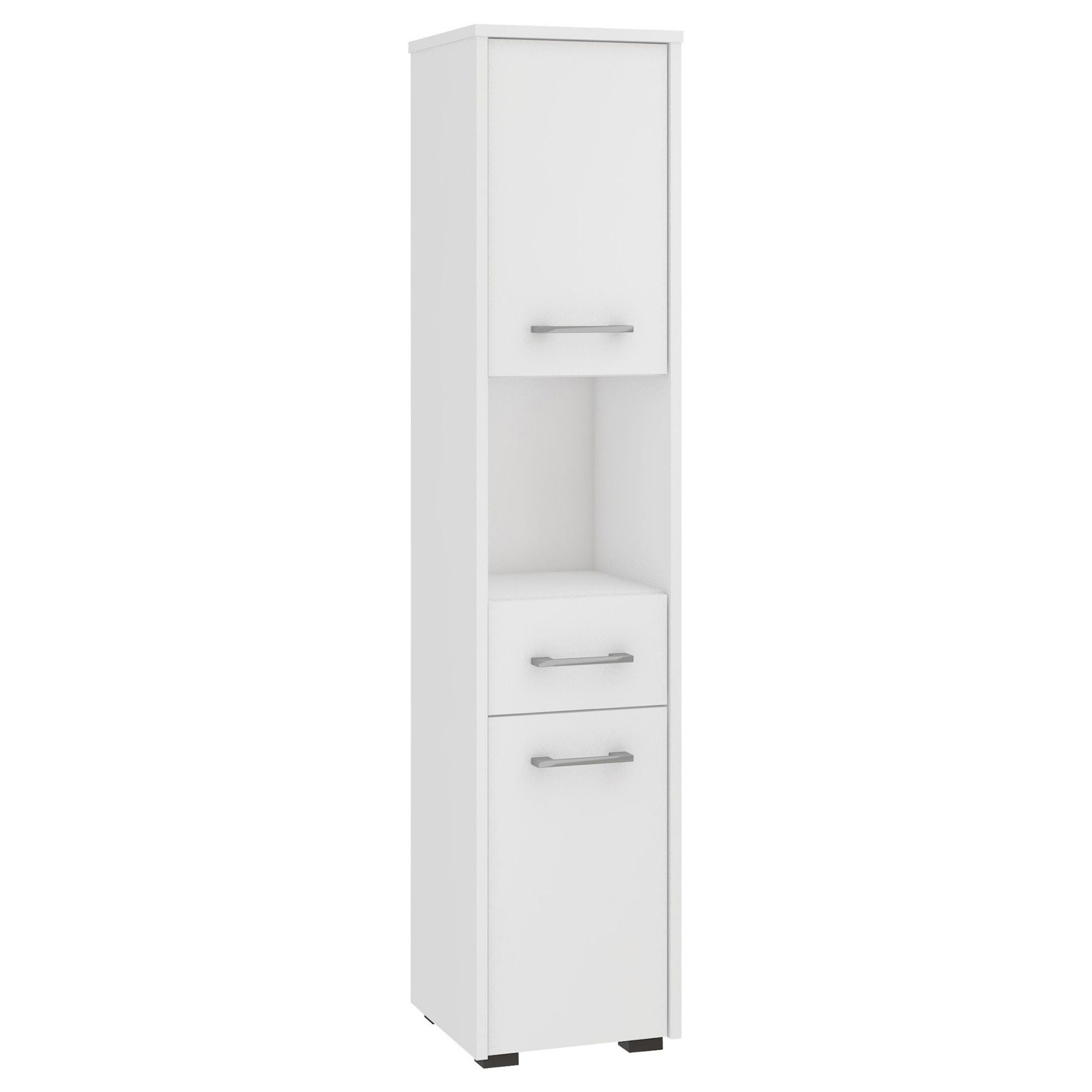Słupek łazienkowy AKORD FIN Biały 30 cm 2 drzwi 1 szuflada kolor Biały mat 5 półek 30x30x140 cm