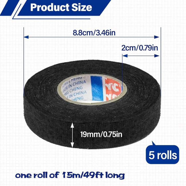 Nastro Per Cablaggio 4 Rotoli Auto - Adesivo Per Cablaggi, Antiumido, 19mm X 15m Nastro Telato - Foto 2