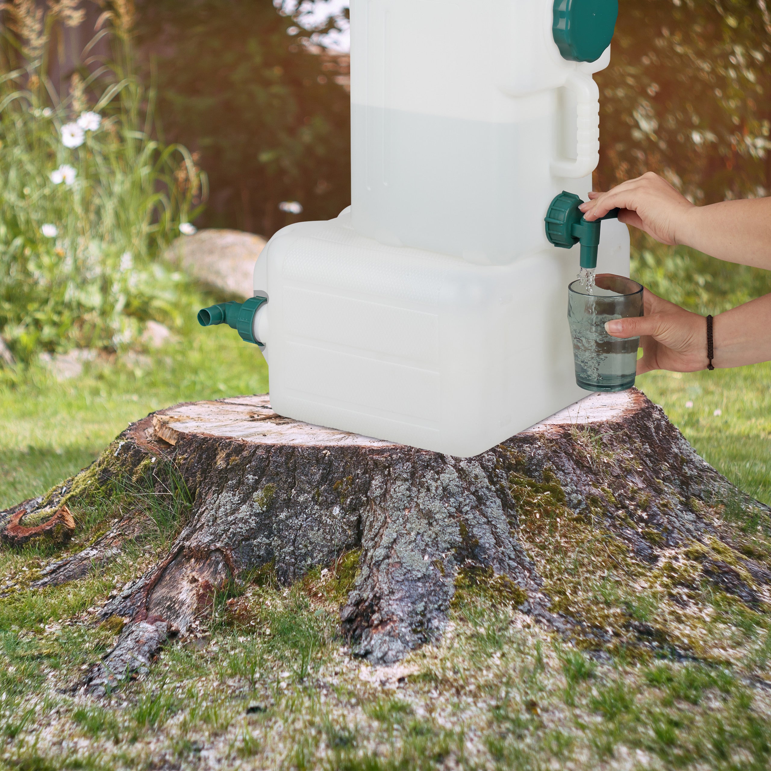 Bidon d’eau avec robinet, 15 litres, plastique sans BPA, couvercle, poignée, réservoir, blanc/vert, Relaxdays - 5