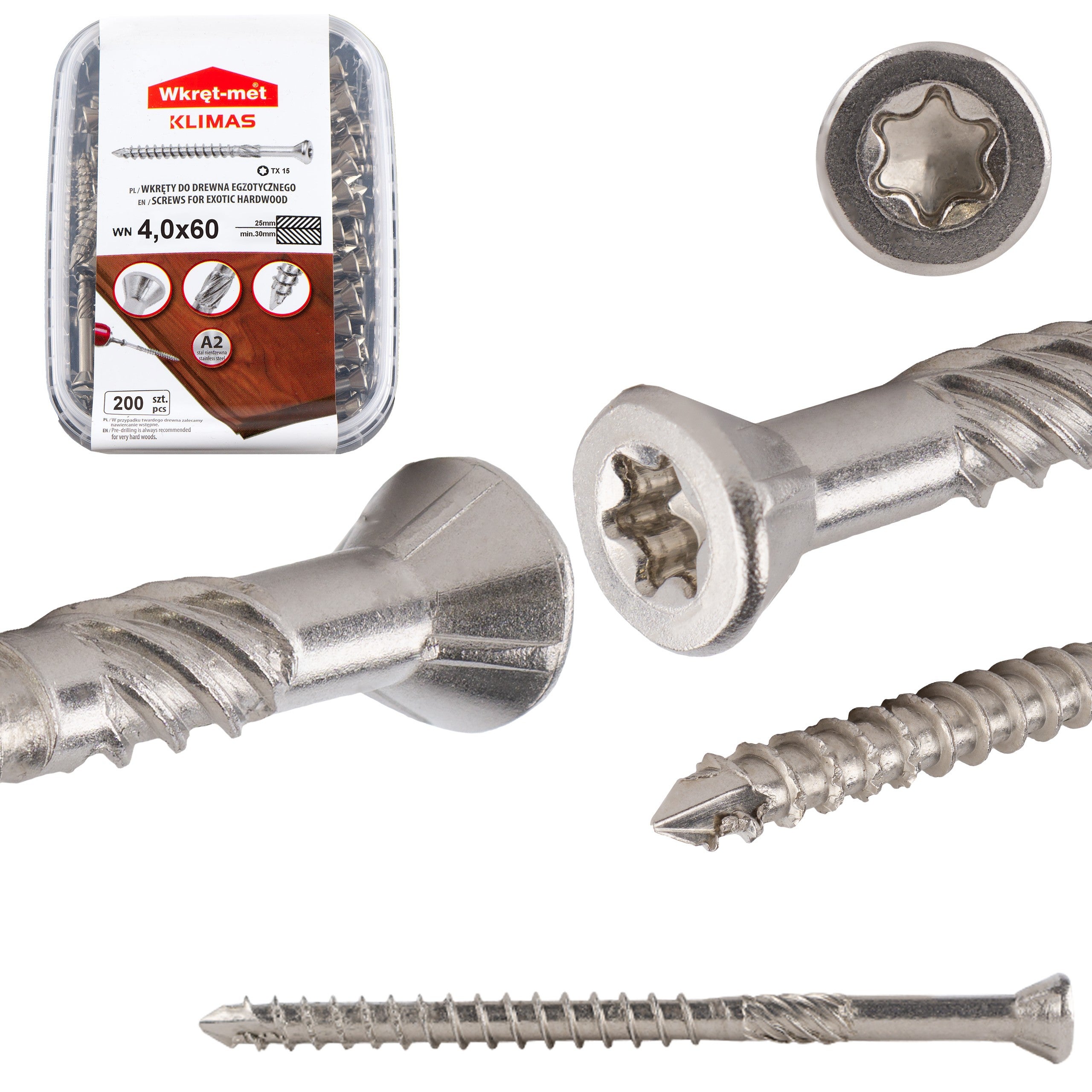 Wkręty tarasowe Klimas INOX A2 do drewna 4x60 mm 200szt