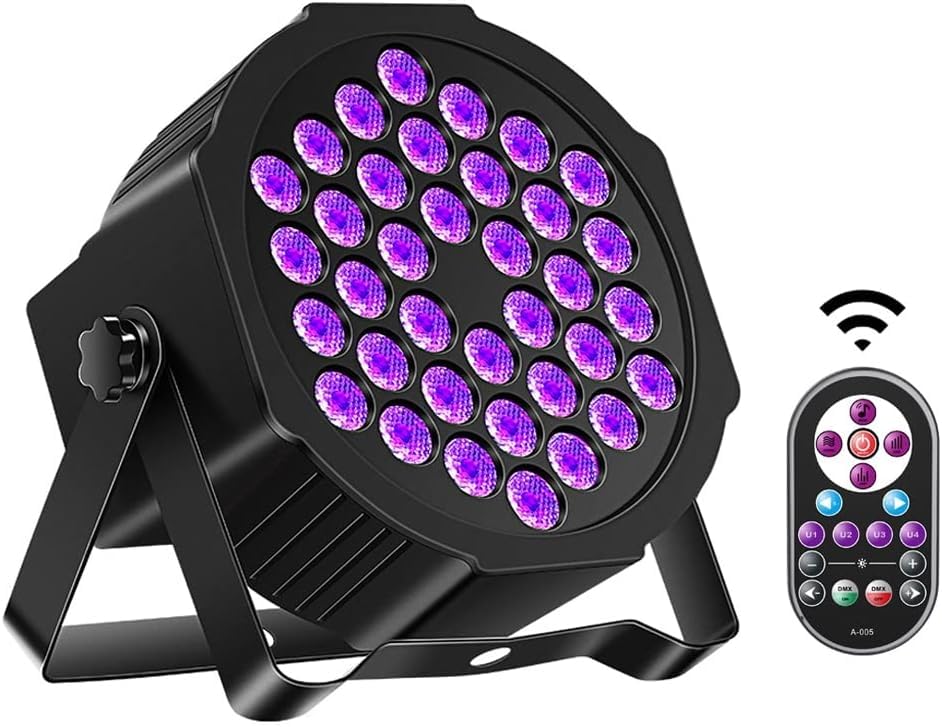 Uking Projecteur LED UV 72W Noir - 36 LEDs Puissantes Avec Télécommande, DMX Et Son Activé – Parfait Pour Halloween, DJ, Disco Et Fêtes Fluorescentes