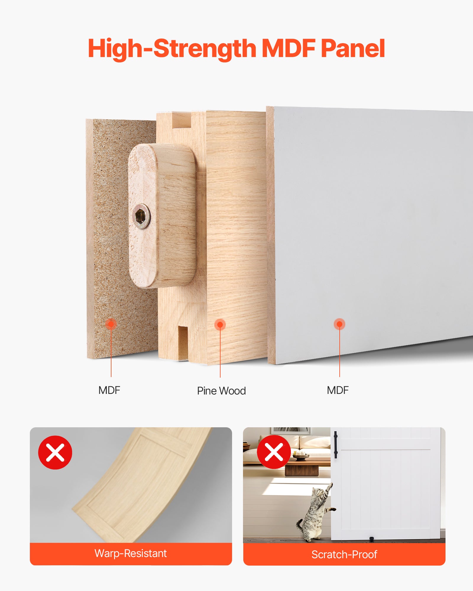 Porte de grange coulissante,VEVOR 1219 x 2134 mm,panneau MDF,surface en PVC imperméable,facile à installer,cadre en H,pour salon et salle bain - 3