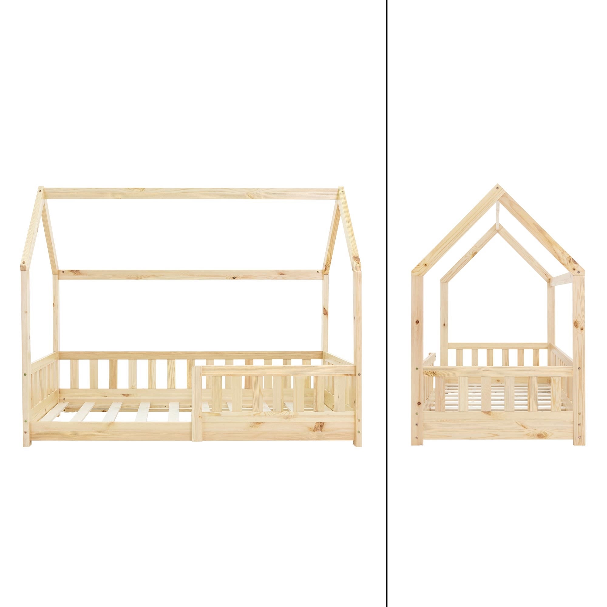 ML-Design Lettino per bambini a forma di casa 80x160 cm con tetto e rete a doghe, protezione anticaduta, legno di pino naturale, letto cameretta bimbi - 2