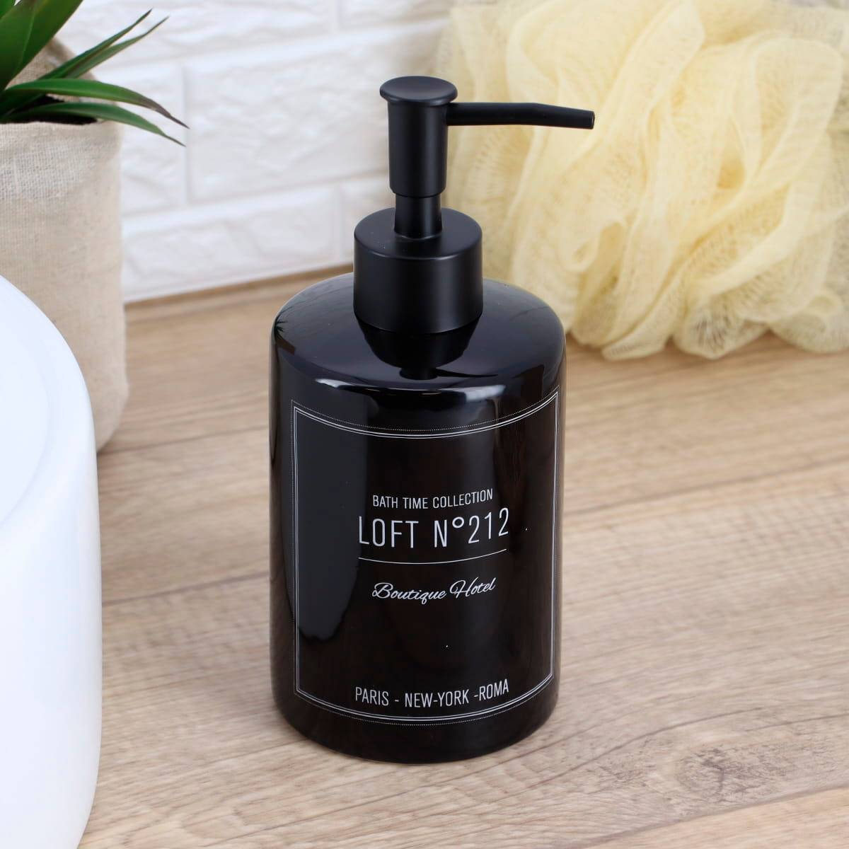 Distributeur a savon dolomite rond imprime 320 ml - neo retro noir - Tendance - 2