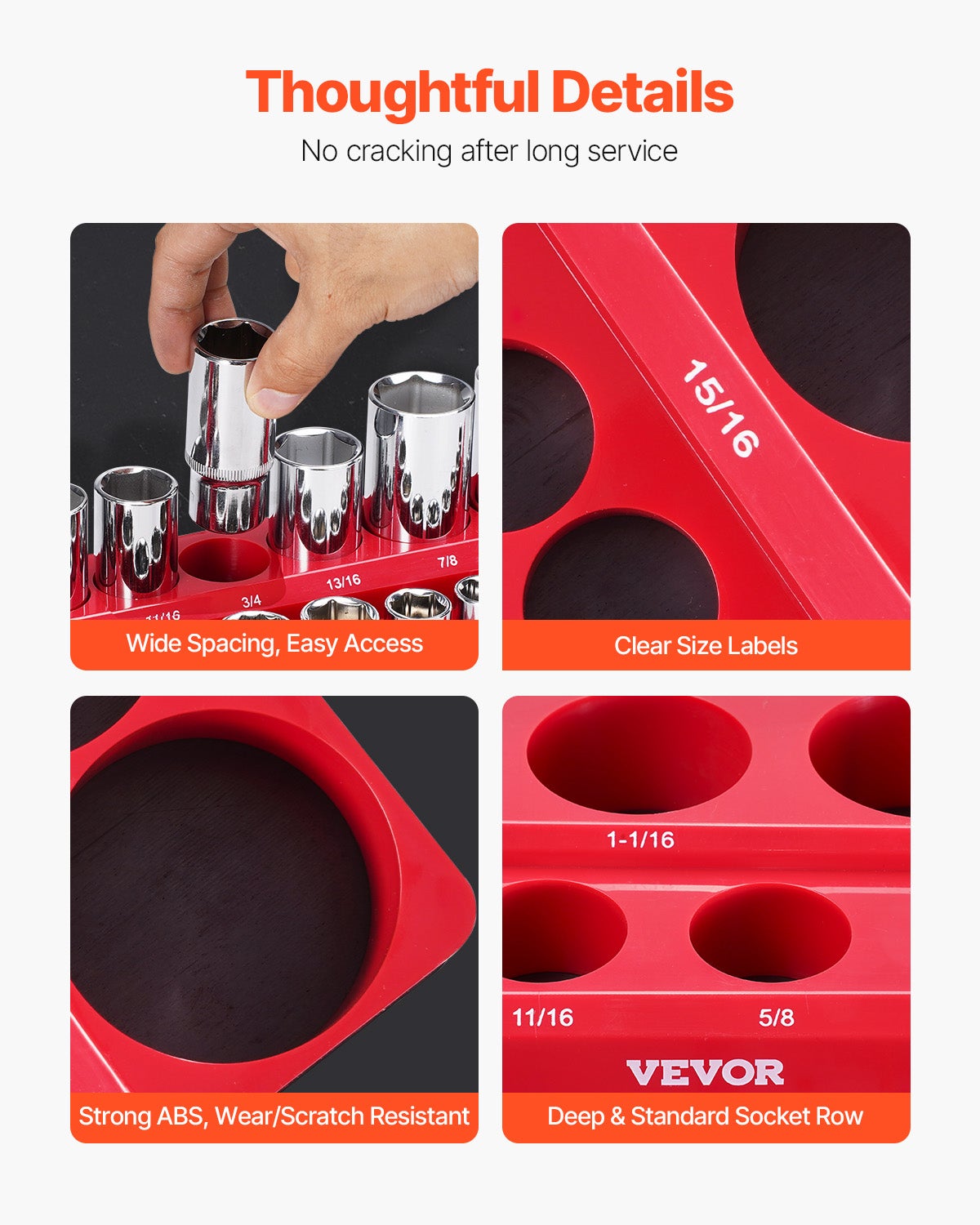 Kit Organisateurs Douilles Magnétiques VEVOR 3 pcs,Plateaux SAE 1/4'',3/8'',1/2'',Étiquettes Transparentes,Capacité 68 Douilles,Rouge - 5