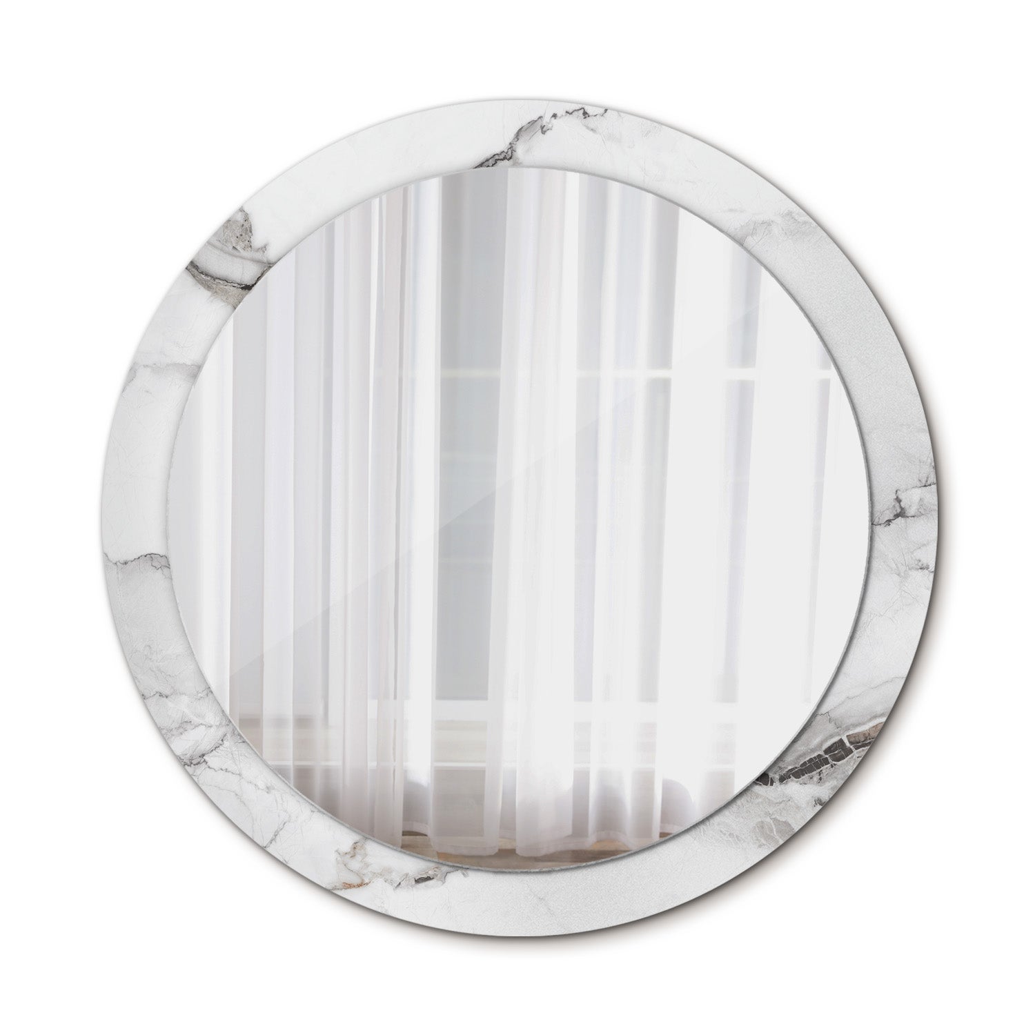 Designerskie lustro wiszące okrągłe z nadrukiem BIAŁY MARMUR 90 cm eleganckie do wnętrza TULUP