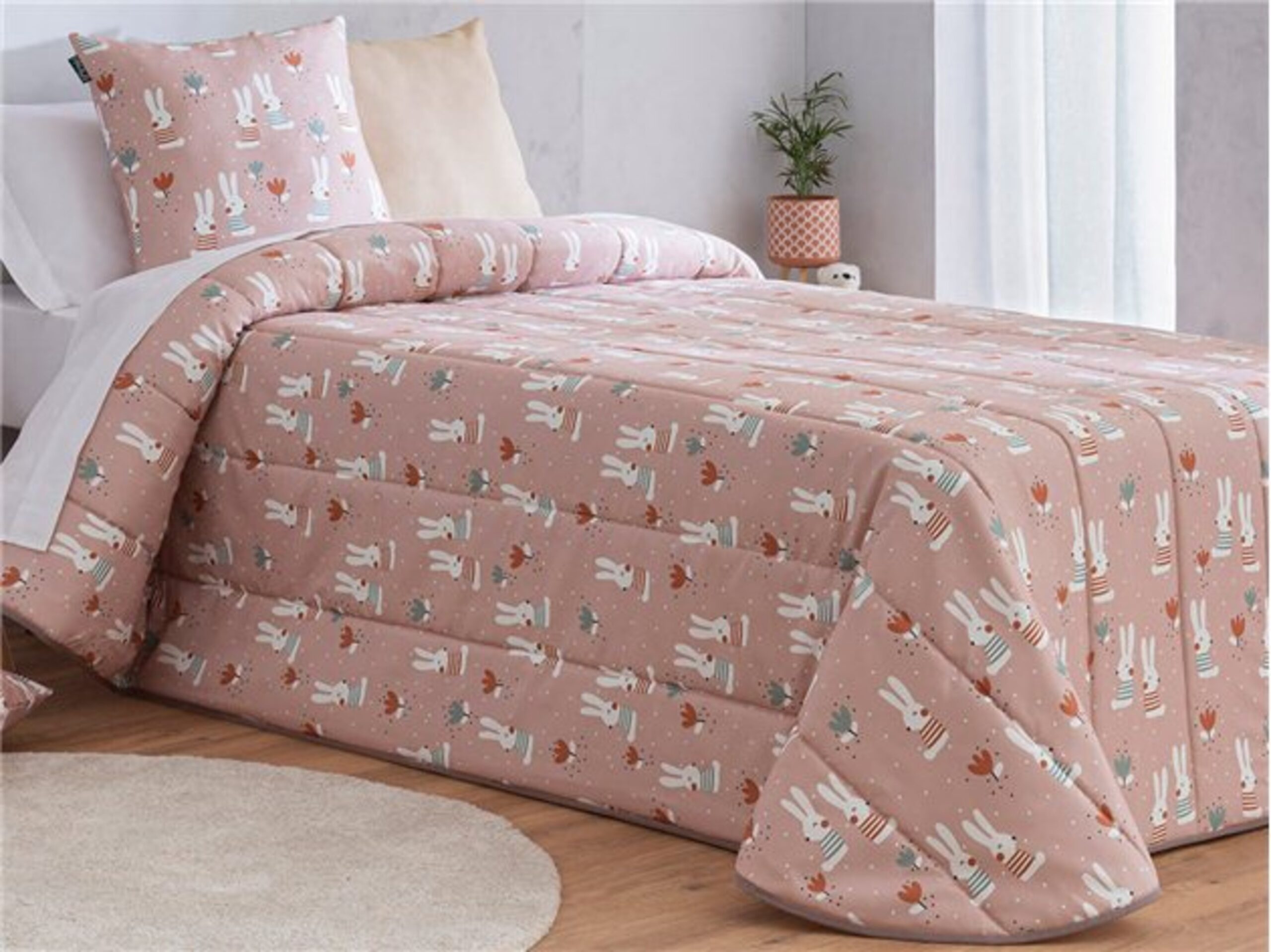 Edredón infantil con interior en borreguito sherpa bunny para cama de 180 cm