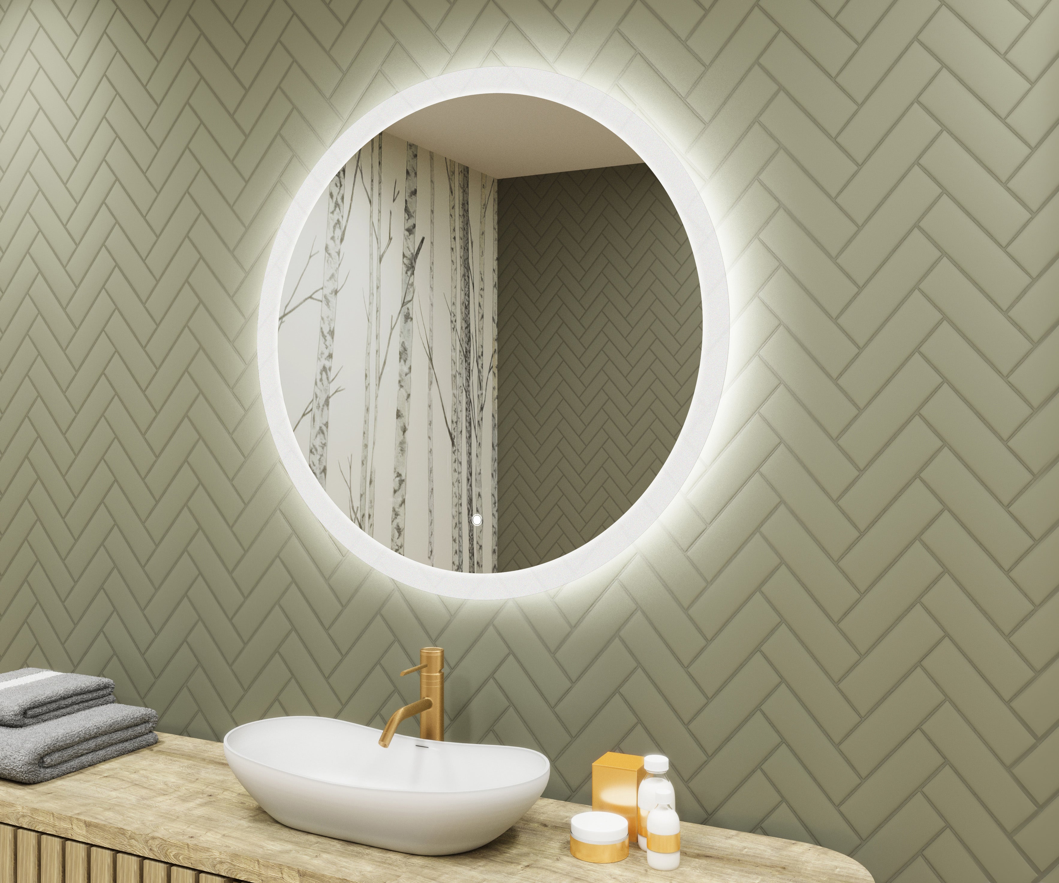 Okrągłe lustro łazienkowe LED Artforma 80 cm, lustro z przełącznikiem dotykowym i wyborem temperatury światła