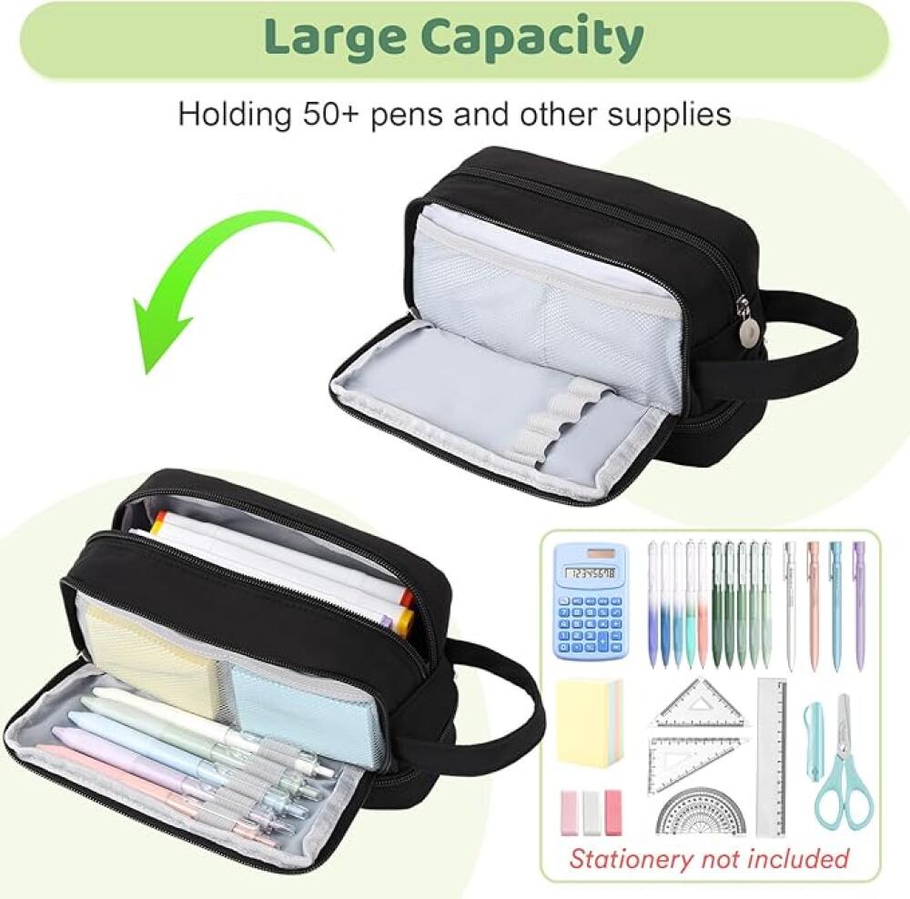 Oyachic Trousse à Crayons Grande Capacité Avec Fermeture éclair En Toile Pour Fournitures Scolaires Et Pièces De Monnaie, Beige, Trousse à Crayons