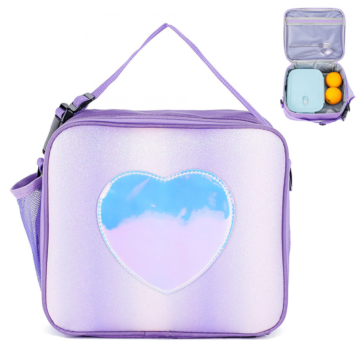 Geantă de prânz izolată colorată cu laser 25 * 22 cm - Geantă de prânz strălucitoare cu izolație - Pentru picnicuri, birou sau școală - Cadou original