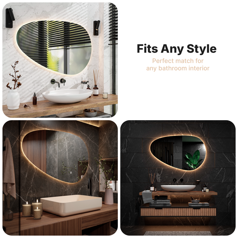 Mirlux Miroir de salle de bain avec éclairage LED - Asymétrique - Miroir mural organique - Anti-condensation - Miroir mural 120 x 75 cm - 9