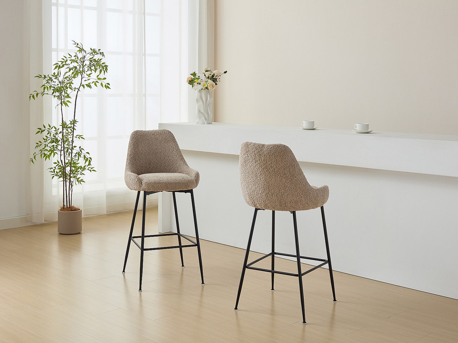 Zestaw 2 stołków barowych z bukli i czarnego metalu - Taupe - TOYBA marki Pascal Morabito