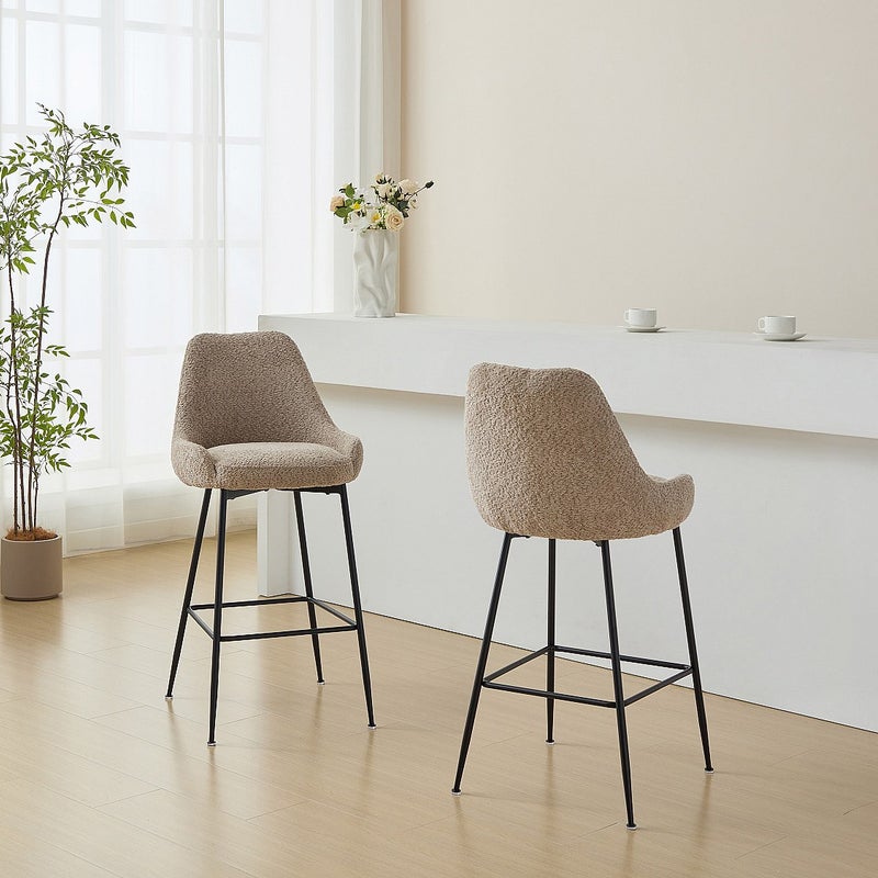 Zestaw 2 stołków barowych z bukli i czarnego metalu - Taupe - TOYBA marki Pascal Morabito