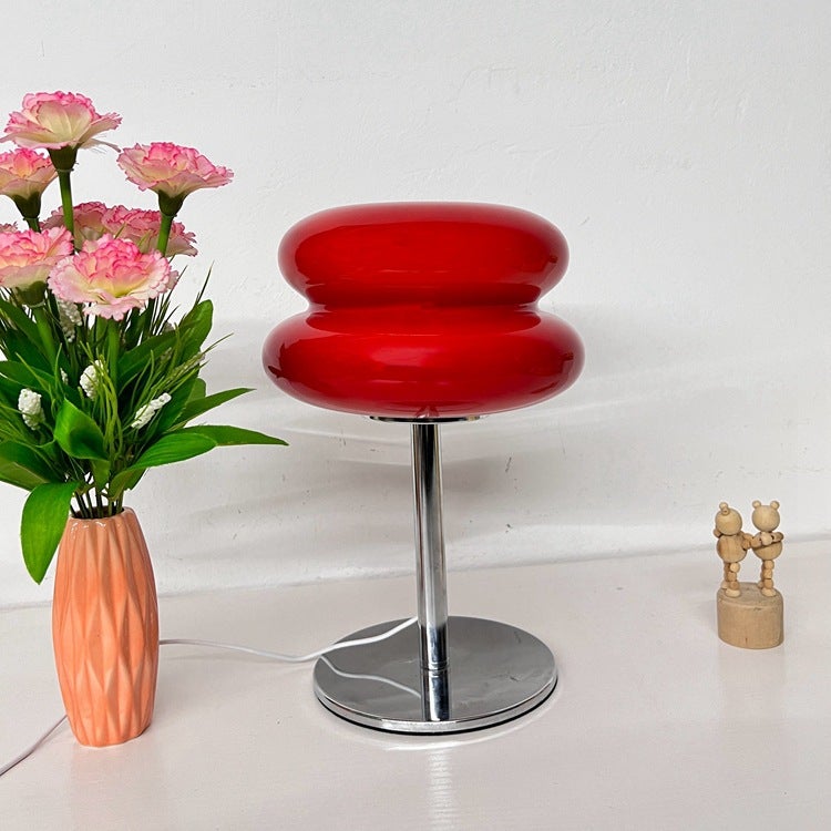 Lampe de chevet en verre pour chambre à coucher, lampe champignon, lampe USB en forme de tarte aux œufs, 3 Températures de couleur, Rouge - 3