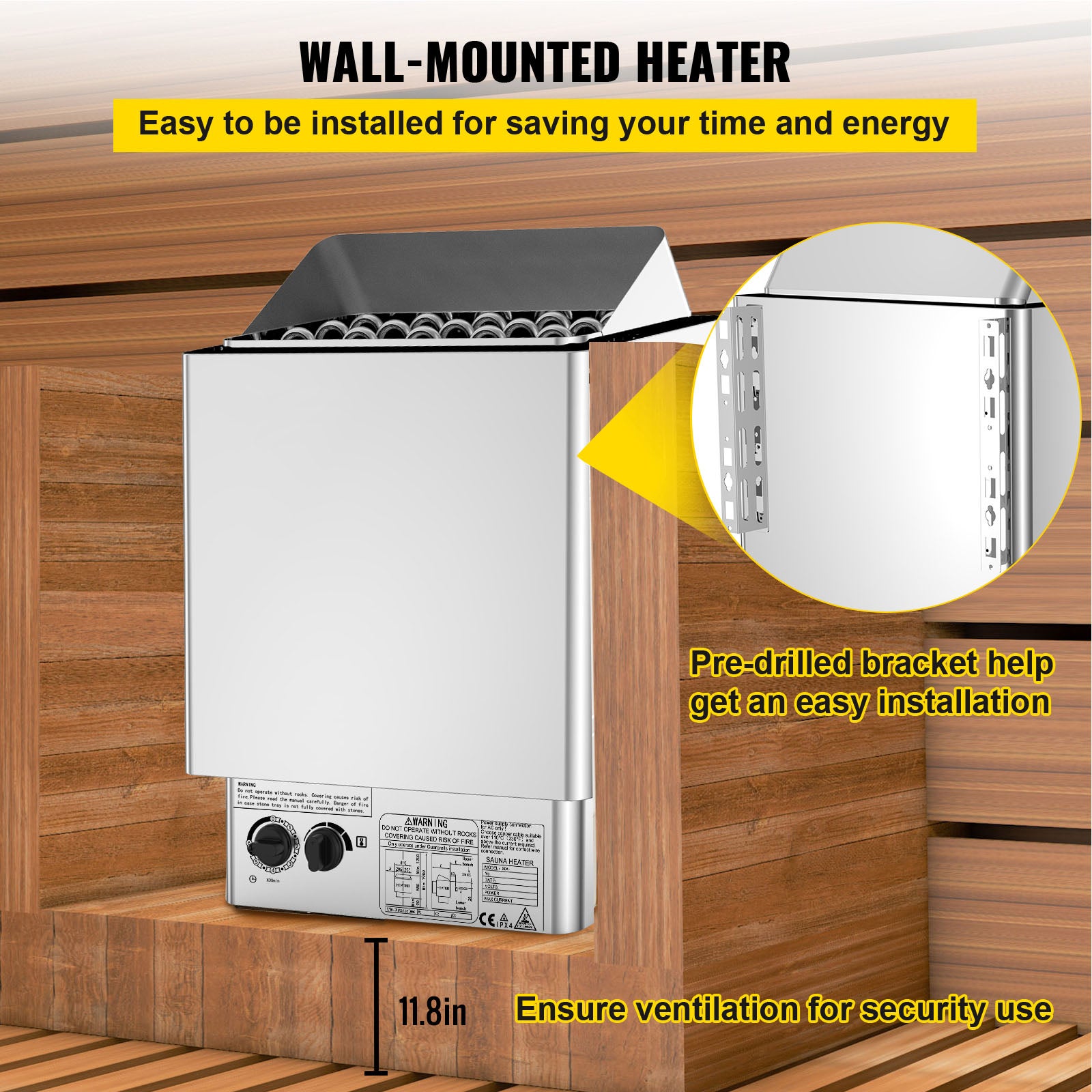 Poêle de Sauna Électrique 9 kW SucceBuy, Chauffage Triphasé 380-415 V pour Cabine 9-13 m³, Thermostat Intégré - 7