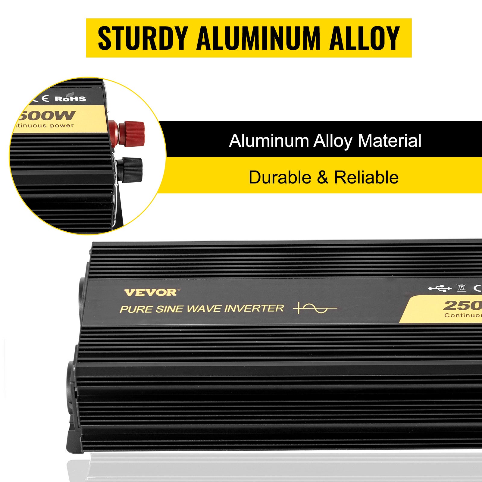 Onduleur à Onde Sinusoïdale VEVOR Pure DC 12V à AC 230V 2500W Convertisseur de Tension Pure Protections de Sécurité avec Télécommande Câble écran LCD - 2