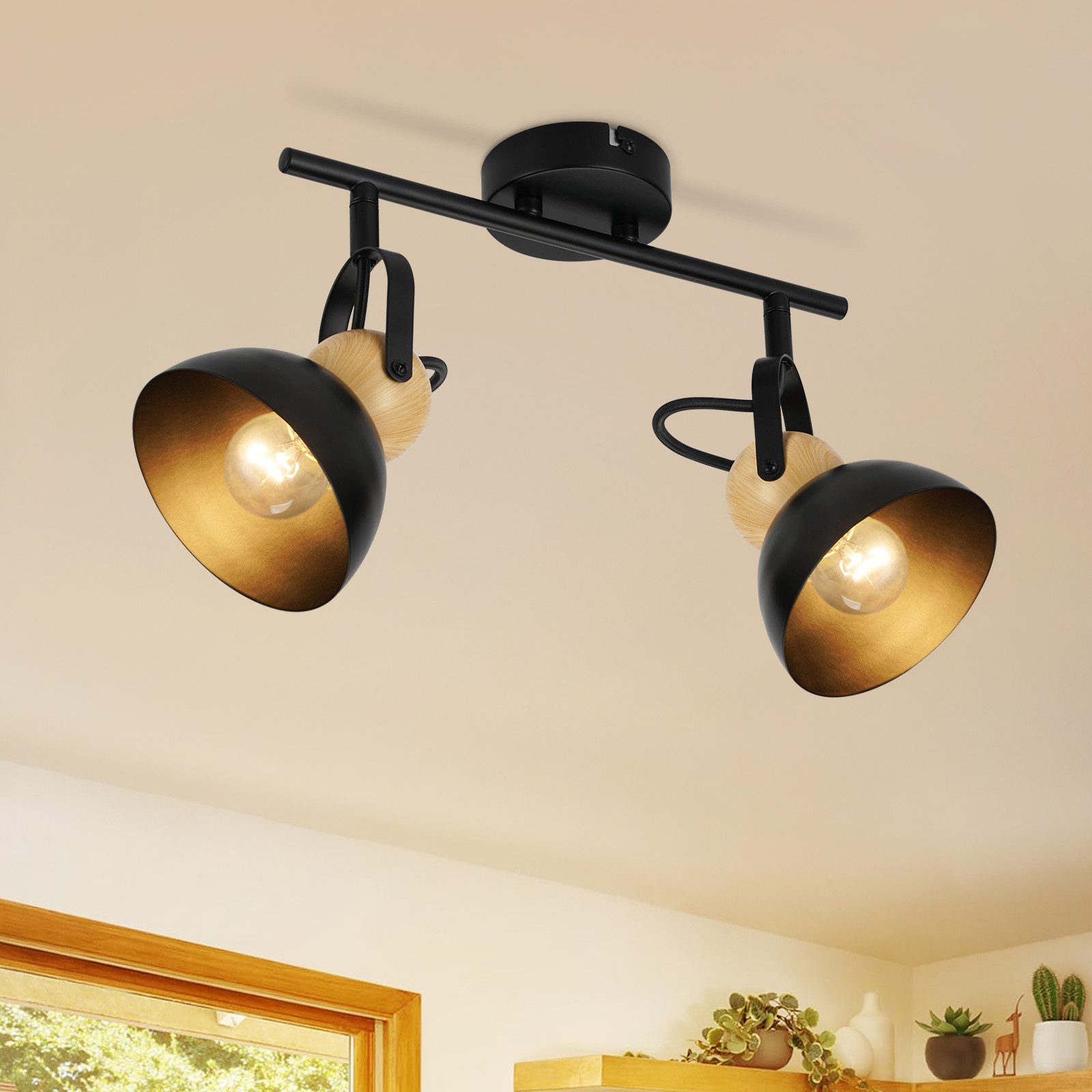 Nettlife Reflektorowa sufitowy 2-punktowy E27, regulowany 350°, czarny metal, Lampa industrialna vintage