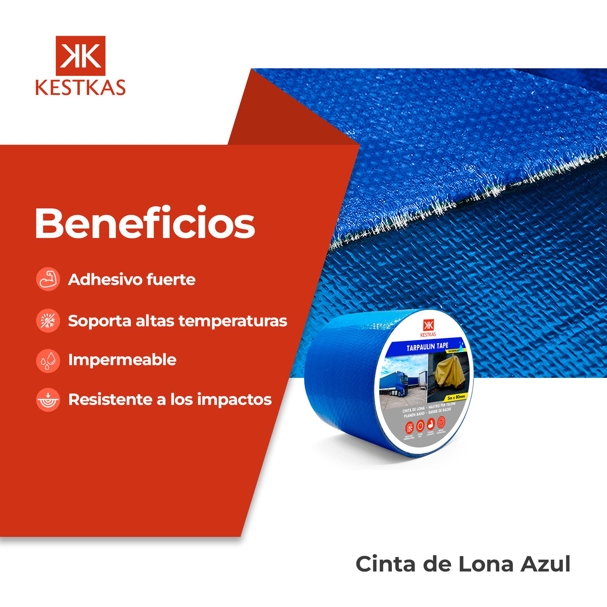 Cinta de Lona 8cm x 5m KESTKAS Cinta de Reparación para Toldos - Main Image