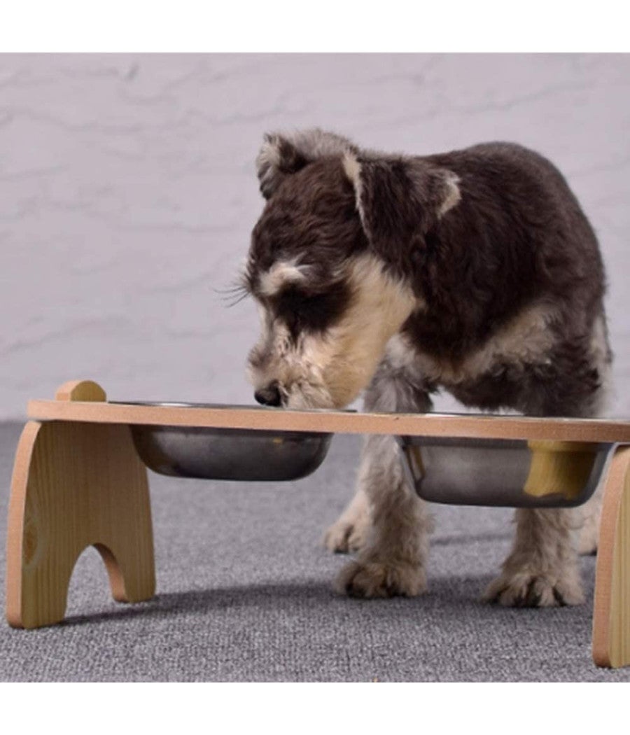 Trade Shop - Ciotola Doppia Rialzata Per Cani Gatti Con Base In Legno Per Animali Domestici - - 6