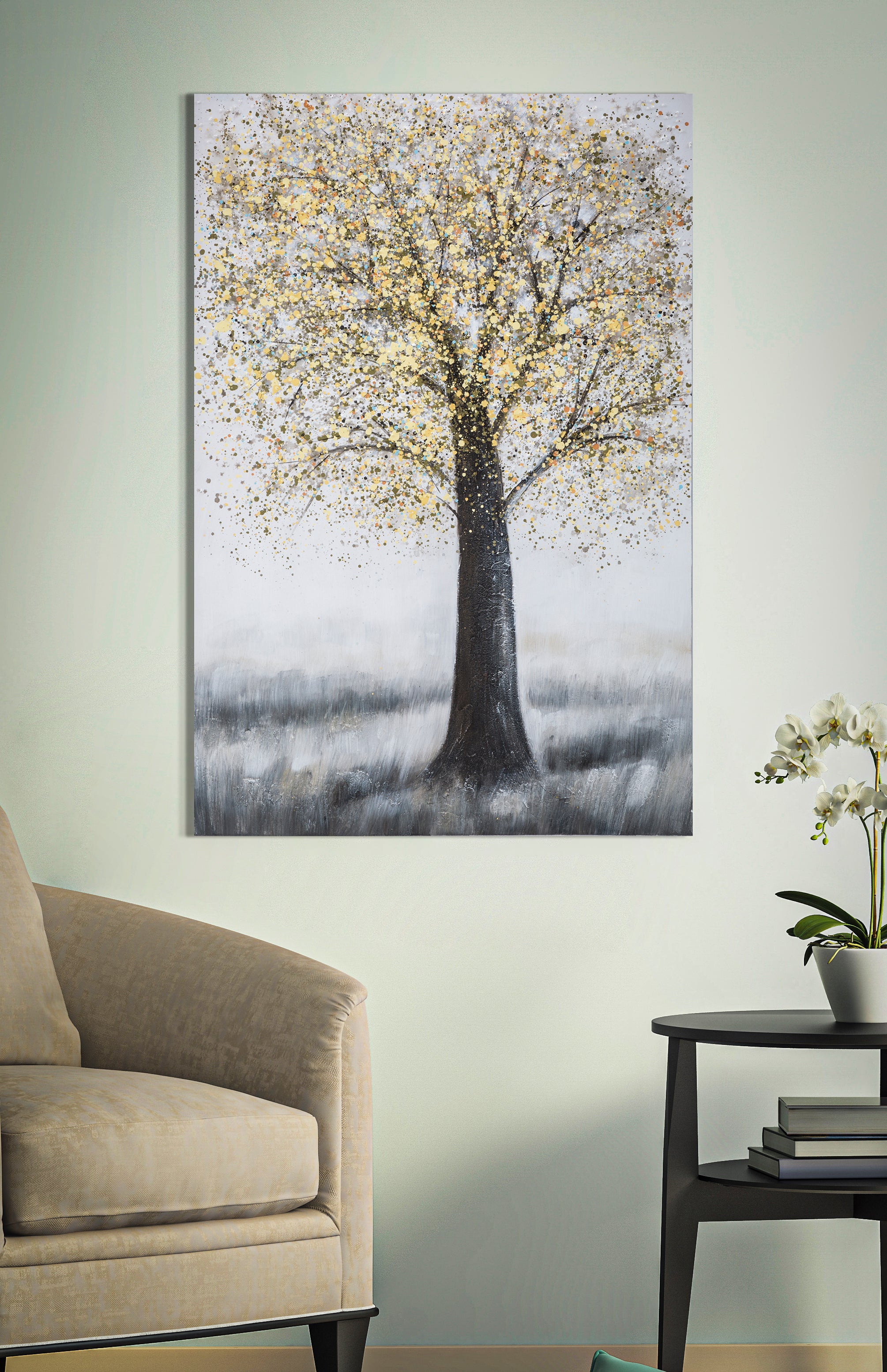 PEINTURE MURALE FAITE MAIN ARBRE SIMPLE -A- CM 80X3,8X120 - 2