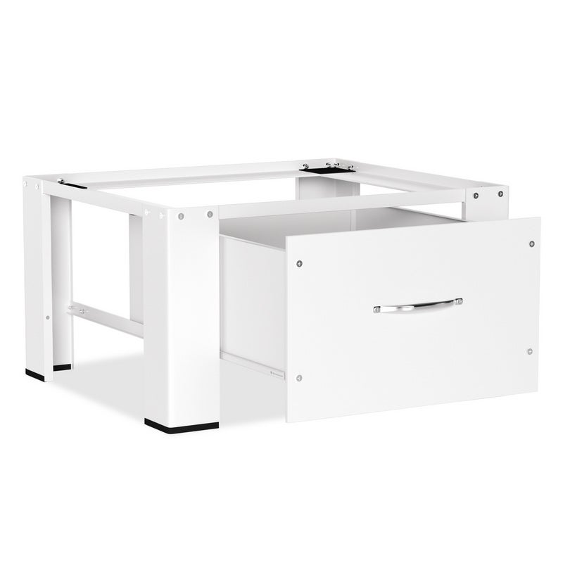 Base de lavadora de acero con cajón, hasta 150 kg, blanco