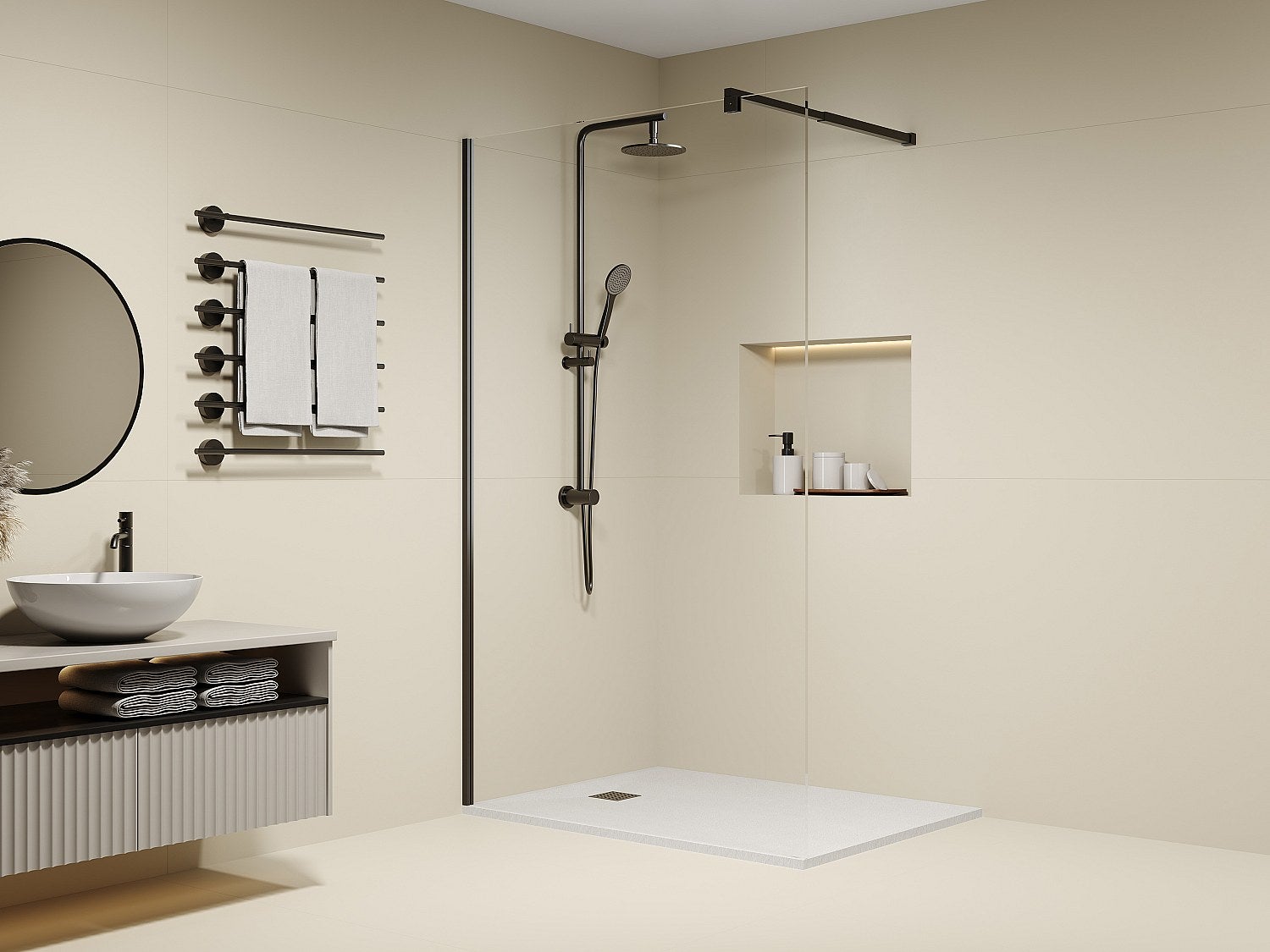 Ścianka prysznicowa do kabiny walk-in czarny mat - Szkło zapobiegające osadzaniu się kamienia 8 mm - 120 x 200 cm - DAREN