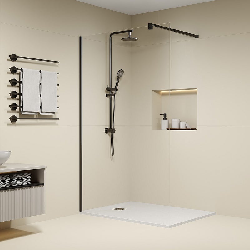 Ścianka prysznicowa do kabiny walk-in czarny mat - Szkło zapobiegające osadzaniu się kamienia 8 mm - 120 x 200 cm - DAREN