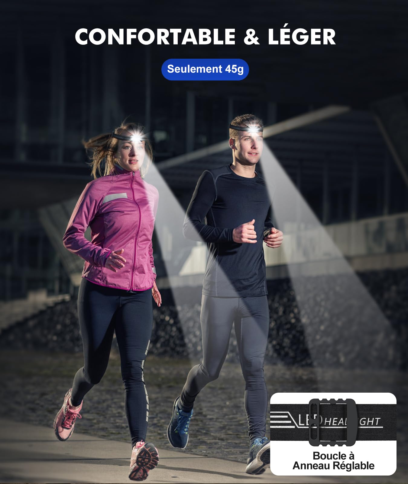 Lampe Frontale Lot de 2 LED Ultra Puissante Rechargeable 5 Modes Lumière Blanche Rouge IPX4 60° Réglable pour Running Adultes Enfants - 3