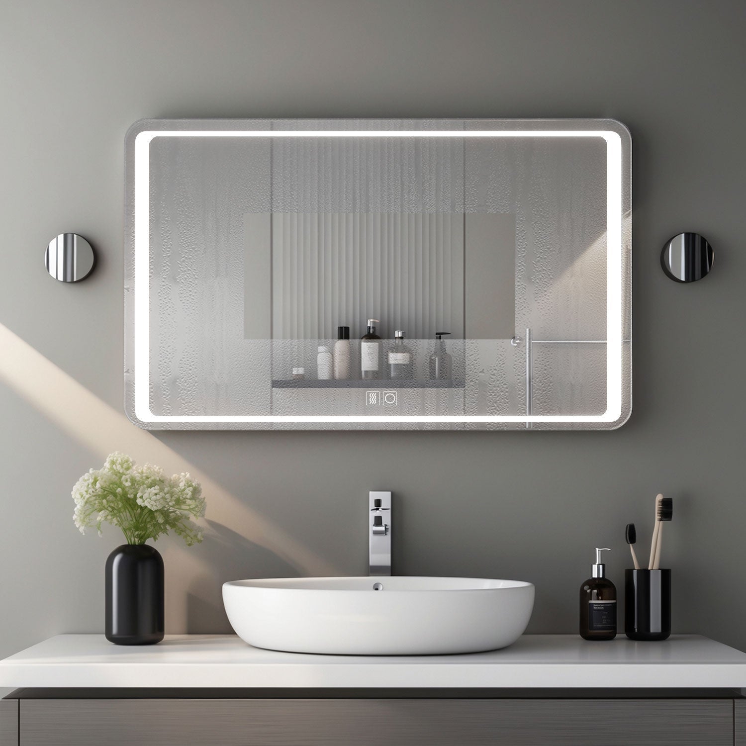 Miroir LED 70x50 avec hauts parleurs Bluetooth intégrés pour salle de bain luminosité réglable - 2