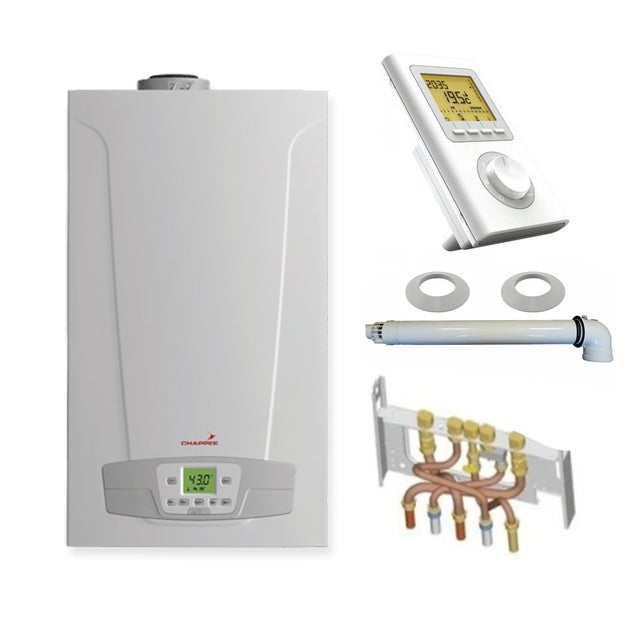 Chaudière Gaz Condensation Initia + Compact Chappée 25 kW Complète (Ventouse + Douilles + Dosseret) avec Thermostat Filaire