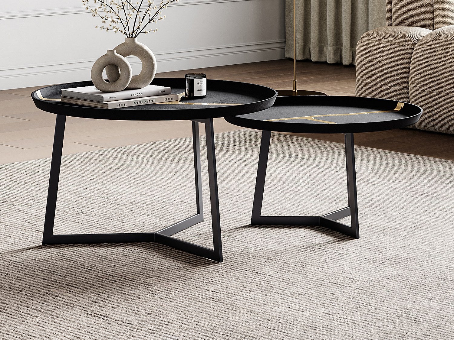 Stoliki kawowe wysuwane z metalu - Czarny i Złoty - ADALINA