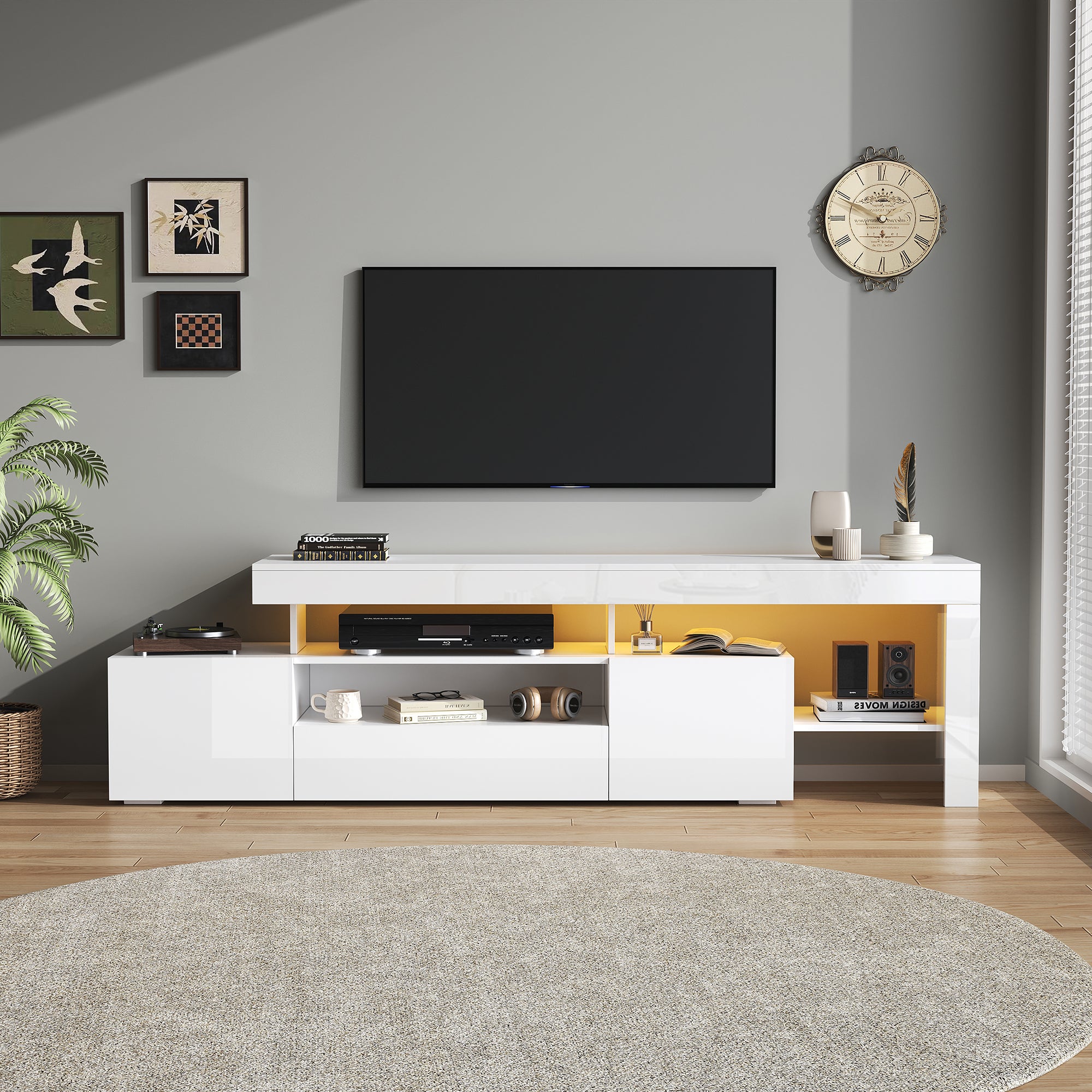 GOPLUS Meuble TV 135X39,5X54CM avec 6 Compartiments Ouverts Réglables GOPLUS Meuble TV 135X39,5X54CM avec 6 Compartiments Ouverts Réglables