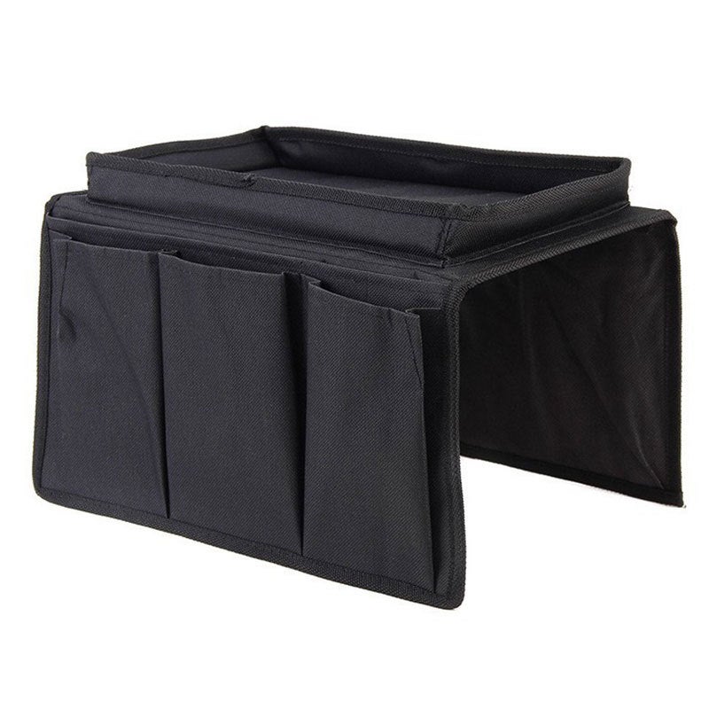 Langray – Organiseur accoudoir canapé 88 x 33 cm – 5 poches antidérapantes pour télécommandes, livres, magazines – Tissu polyester marron