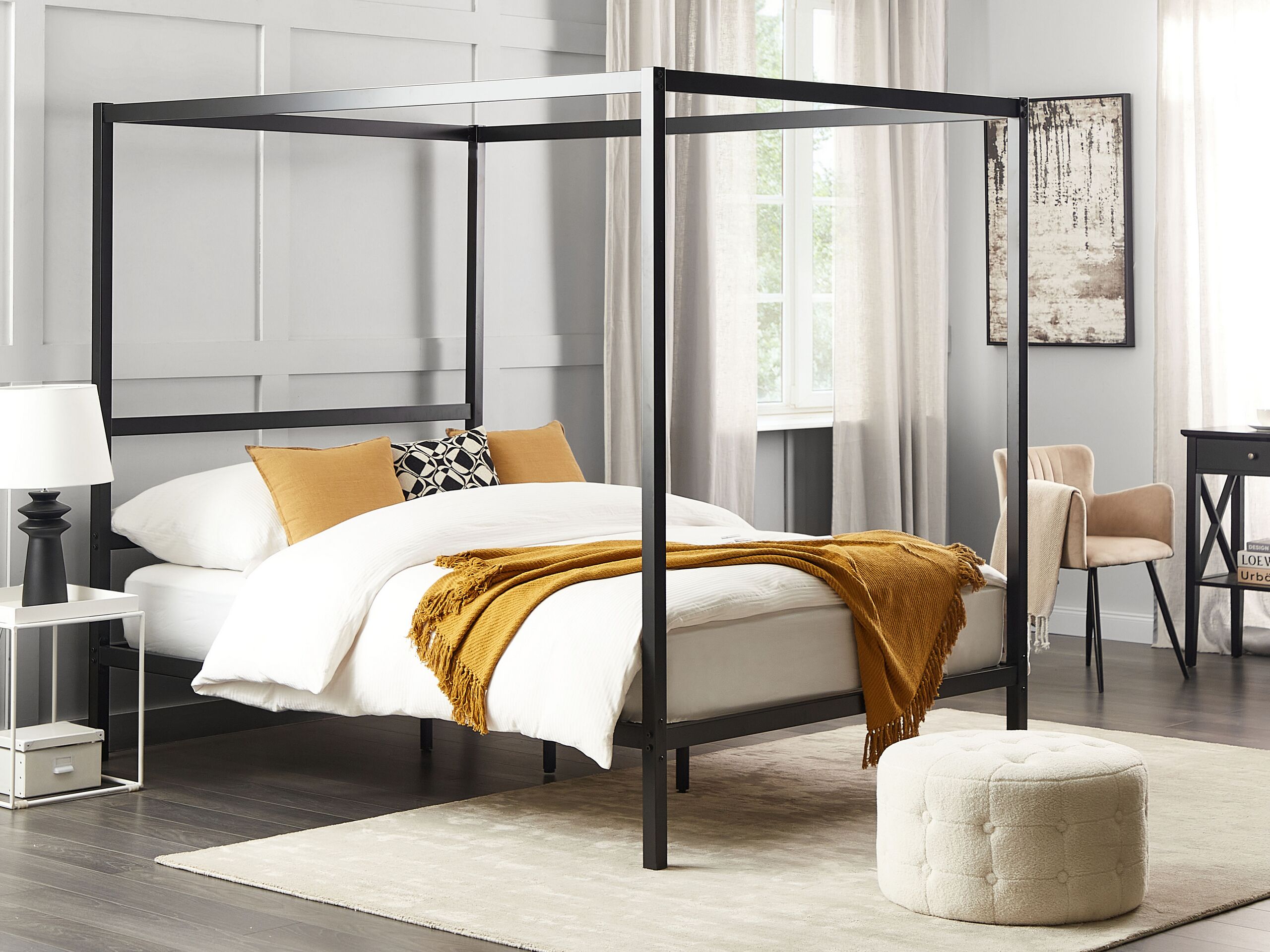 Cama com dossel Metal LESTARDS 140 x 200 cm Preto - 2