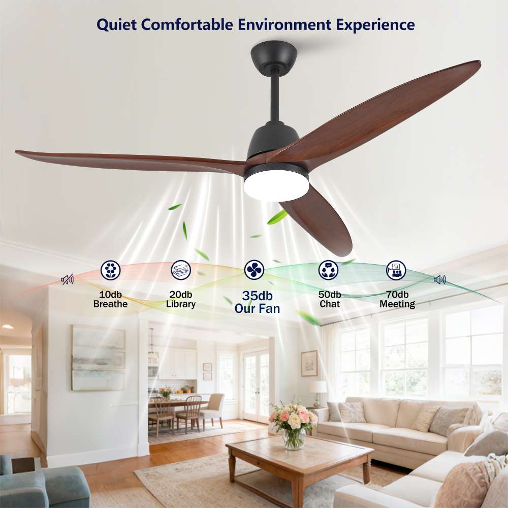 Ventilateur de plafond moderne de 106 cm en bois naturel, moteur DC silencieux, bruit inférieur à 35 dB, installation au plafond, pour salon - 9