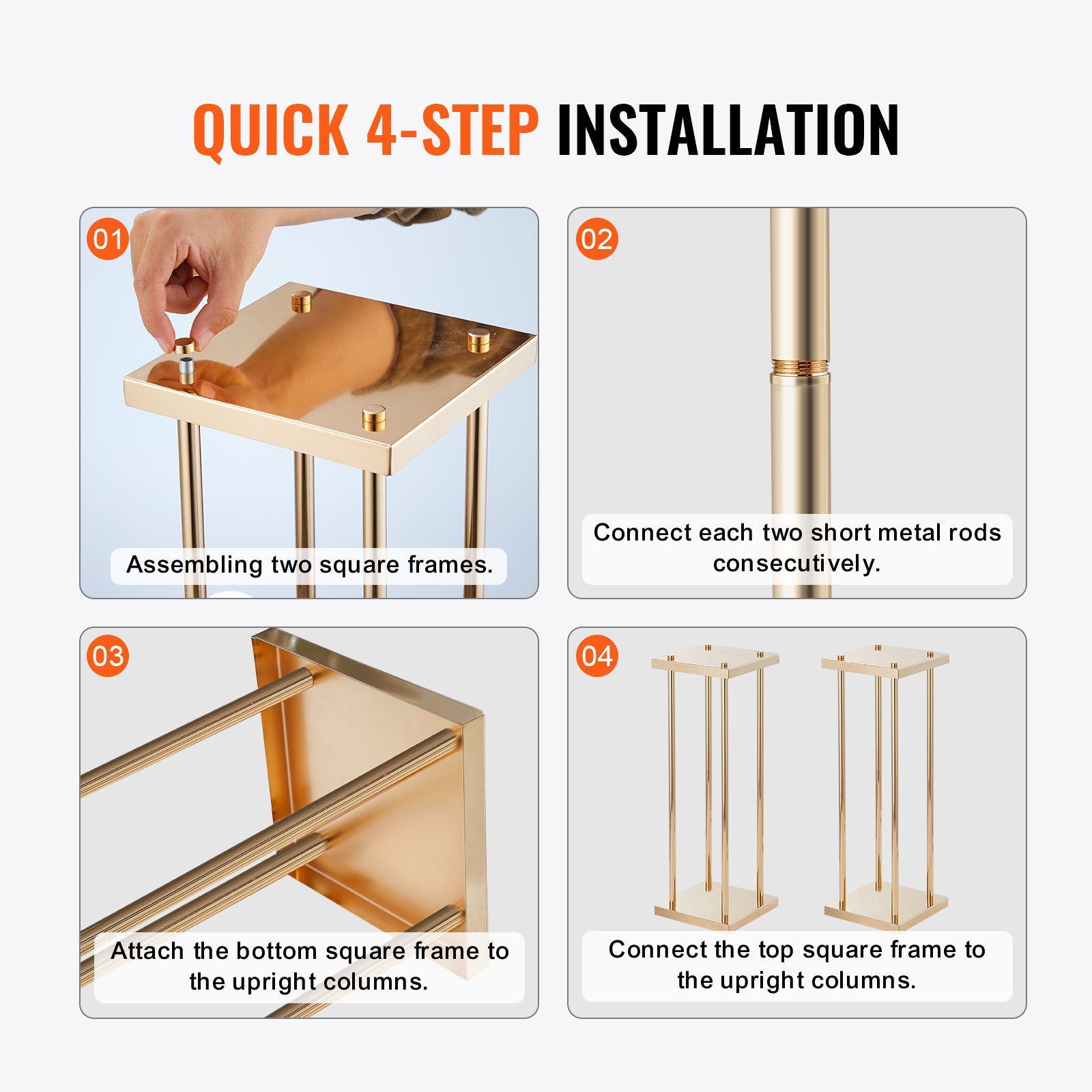 4PCS Support de Fleurs Mariage VEVOR 60 cm Porte-fleurs Métal Doré Centre de Table Mariage Vase Géométrique Stratifié Présentoir Floral pour Réception - 5