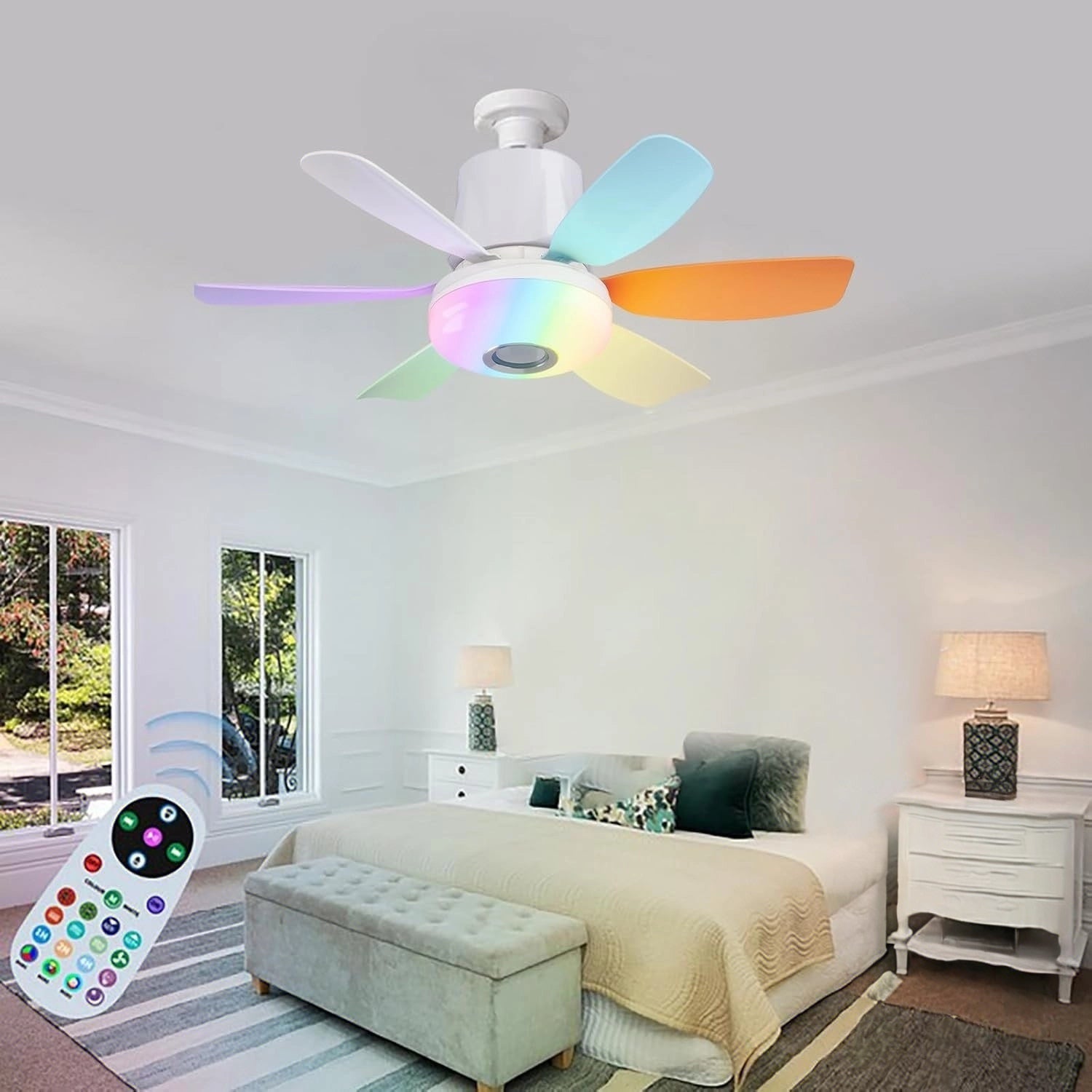 RGB Ventilatore Da Soffitto Con Luce E Telecomando APP Bluetooth