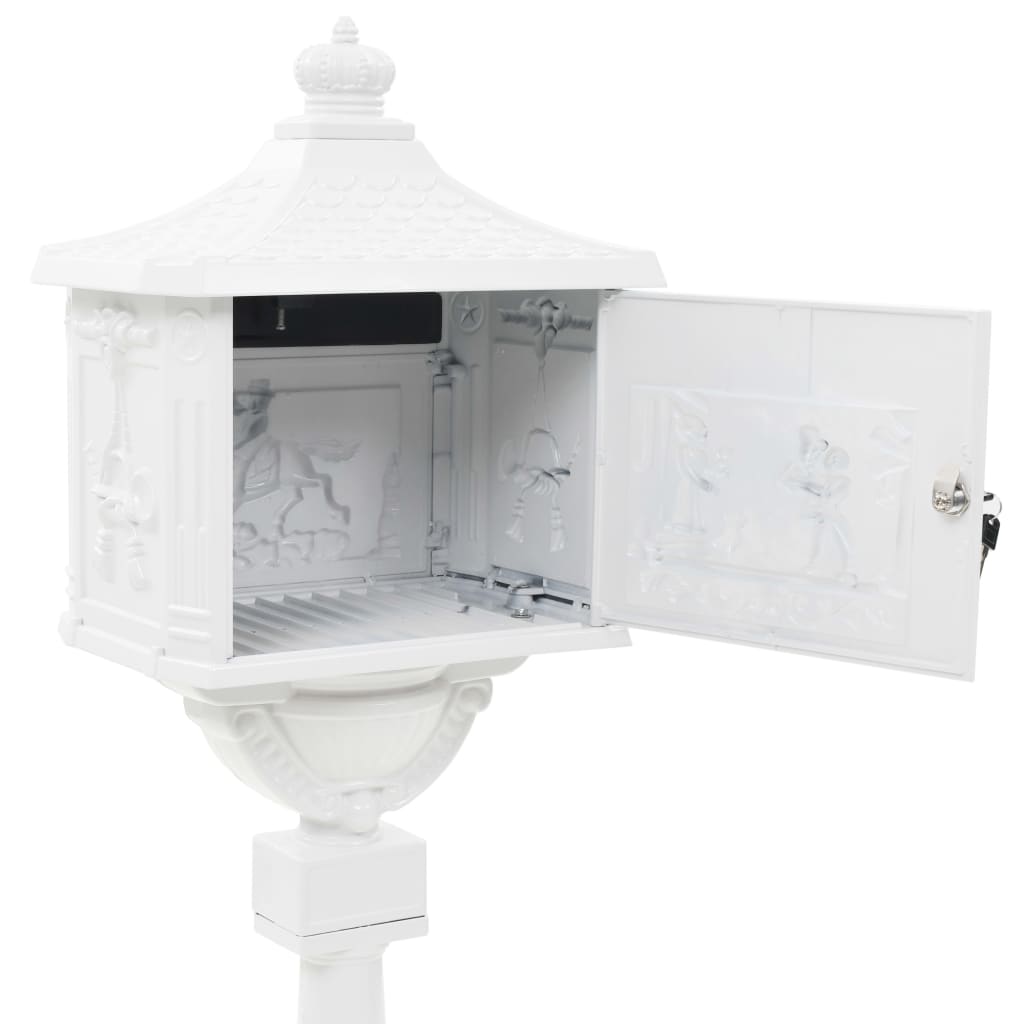 vidaXL Boîte aux lettres sur pied Aluminium Vintage Antirouille Blanc - 8