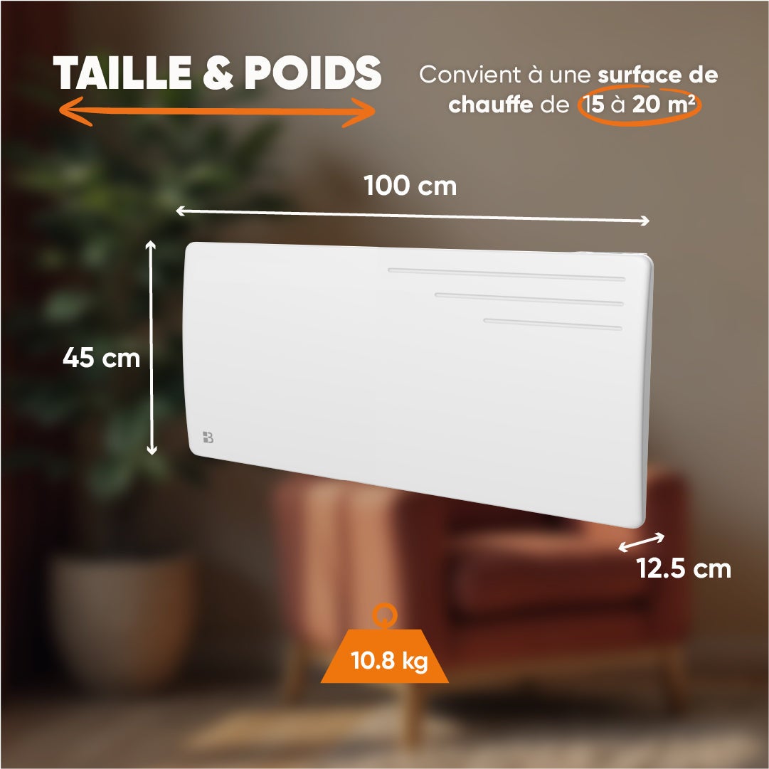 Radiateur électrique fixe à inertie sèche fonte 2000W Bestherm MOTU horizontal blanc - 5
