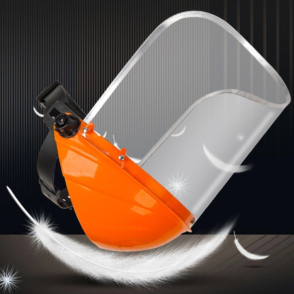 Écran facial de sécurité, visière légère et transparente avec serre-tête, la coupe, le débroussaillage et les travaux de construction, orange. - 6