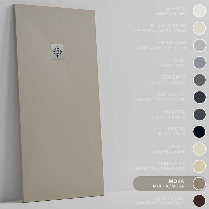 SOULHOME Brodzik prysznicowy– Żywica– Gel Coat– Gładka/Kamienna tekstura – Antypoślizgowy – Kolor Moka – 200x90- Niski 3 cm– Standard