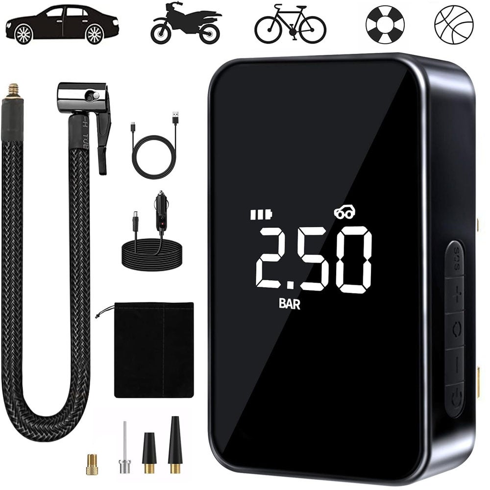 Przenośny Kompresor Powietrza Mini Elektryczna Pompka Pompka Rowerowa Kompresor z Cyfrowym Wyświetlaczem Światłem LED i Portem USB C