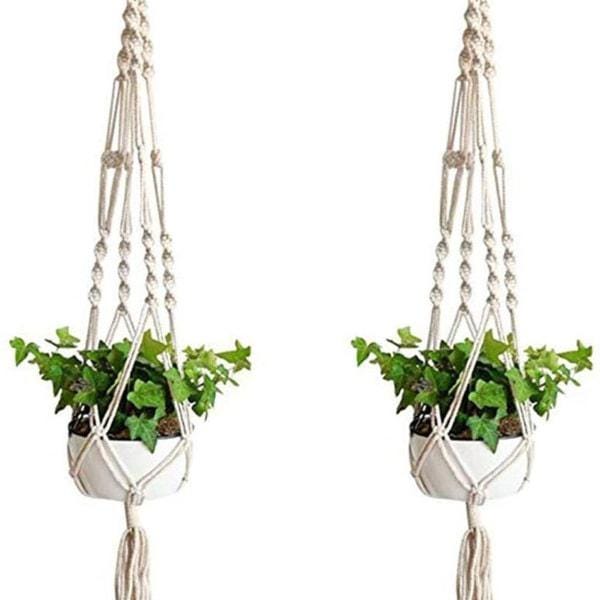 Lot De 2 Cintres Macramé Pour Plantes D'Intérieur Avec Perles En Bois - Suspension Décorative Bohème