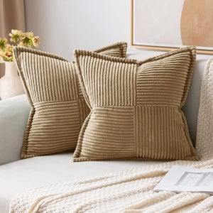 FDTERN Set di 2 Boho Federe de Cuscini per Divano 35x35 in Velluto a Coste,Moderno Morbido Motivo a Croce Decorativa Copricuscini per Divano Camera da Letto,Blu Navy