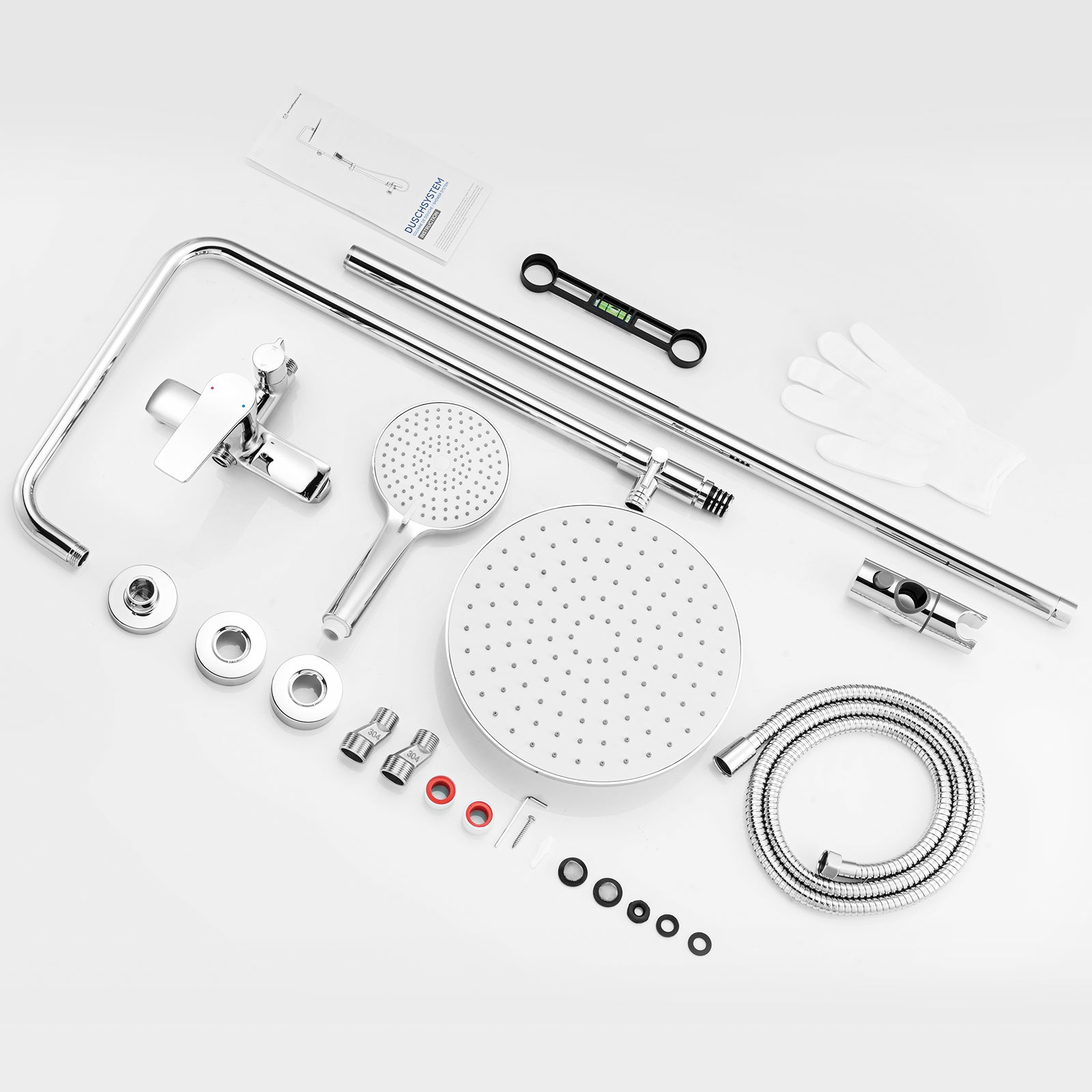 Auralum max Système Douche,avec Mitigeur Laiton,Colonne Douche Hauteur Réglable,Tête Douche Ronde 25 cm,Douchette 3 Jets,Acier Inoxydable,Chromé - 7