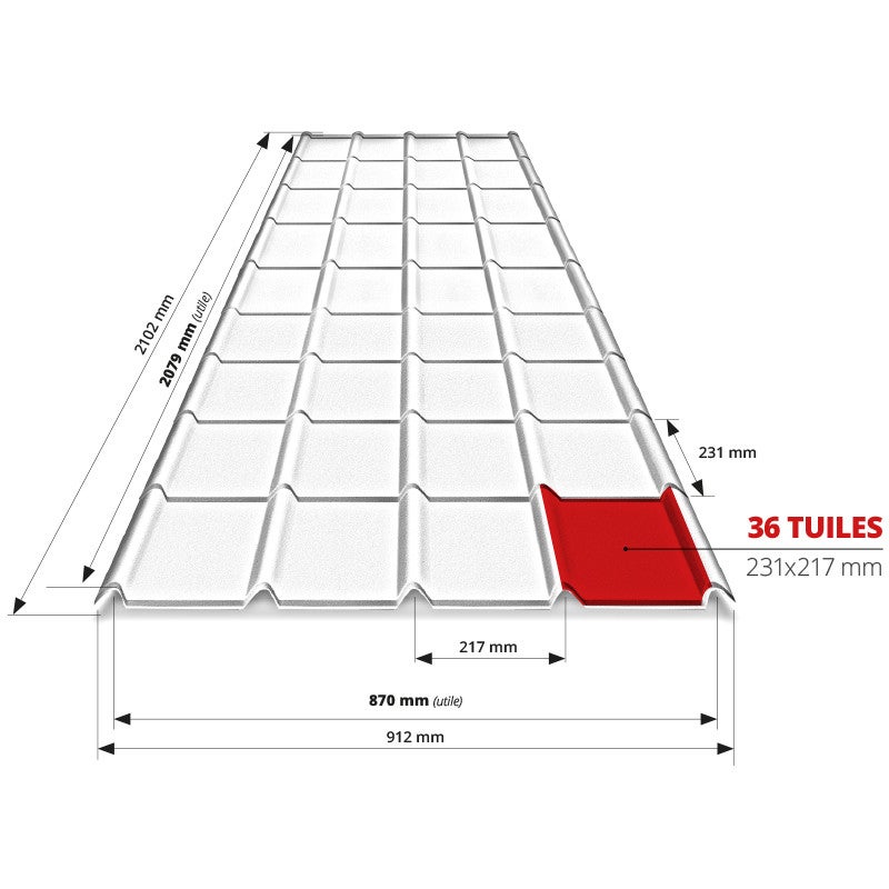 Tôle imitation tuile emboîtable BACACIER Tuile R® Area Anthracite mat 2102 x 912 mm 1.80 m² - 4